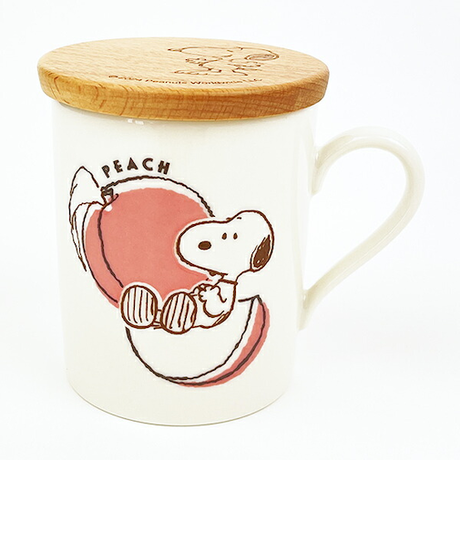 スヌーピー 木製コースター付マグ(ピーチ) コップ