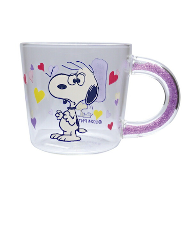 スヌーピー ビーズインハンドルガラスマグ HEART(パープル) コップ SNOOPY