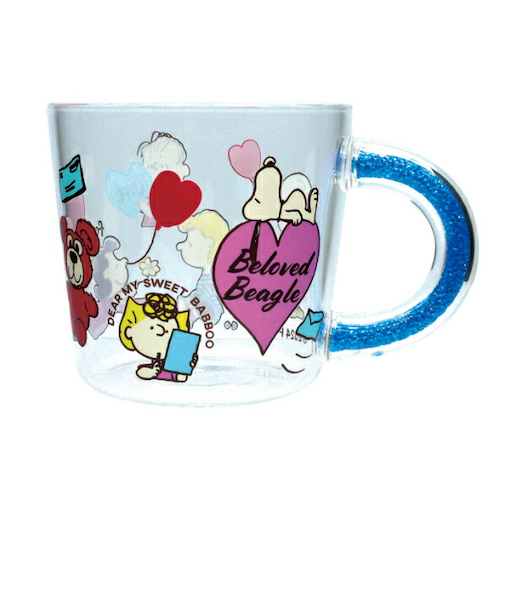 スヌーピー ビーズインハンドルガラスマグ LOVE LETTER(ブルー) コップ SNOOPY