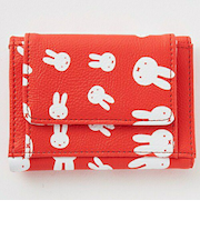 ミッフィー miffy フェイス 総柄 パスケース付き三つ折りウォレット(レッド) 財布