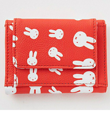 ミッフィー miffy フェイス 総柄 パスケース付き三つ折りウォレット(レッド) 財布