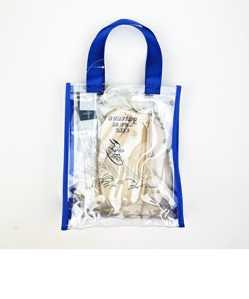 SNOOPY スヌーピー クリアトート M 巾着付 ブルー サーフスヌーピー バッグ デイユーズ アウトドア プール サウナ
