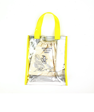 SNOOPY スヌーピー クリアトート M 巾着付 イエロー バッグ デイユーズ アウトドア プール サウナ