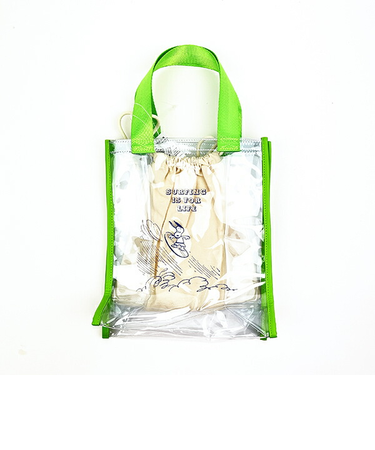 SNOOPY スヌーピー クリアトート M 巾着付 グリーン バッグ デイユーズ アウトドア プール サウナ