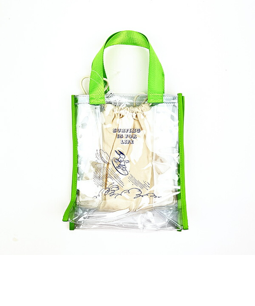 SNOOPY スヌーピー クリアトート M 巾着付 グリーン バッグ デイユーズ アウトドア プール サウナ