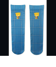 こまねこ プリントクルーソックス 水色チェック 靴下 くつした アパレル ブルー