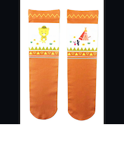 こまねこ プリントクルーソックス キャンプ 靴下 くつした アパレル ブラウン