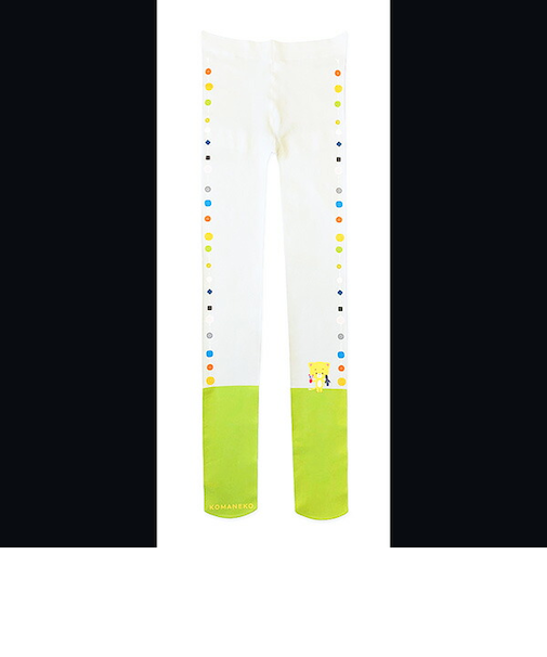 こまねこ プリントタイツ いろいろボタン アパレル グリーン