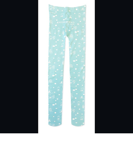 こまねこ プリントタイツ キャンプ総柄 アパレル ミントグリーン