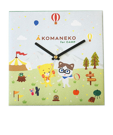 こまねこ ファブリック時計 キャンプ インテリア グリーン
