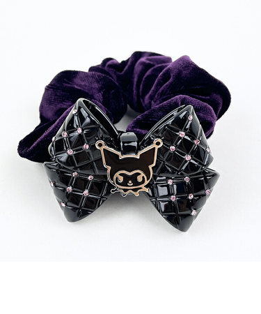 サンリオ クロミ KUROMI "BLACK＆CHECK" ベロアシュシュ パープル ヘアゴム ヘアアクセサリー ギフト