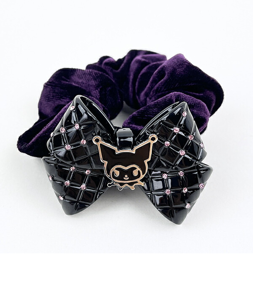 サンリオ クロミ KUROMI "BLACK＆CHECK" ベロアシュシュ パープル ヘアゴム ヘアアクセサリー ギフト