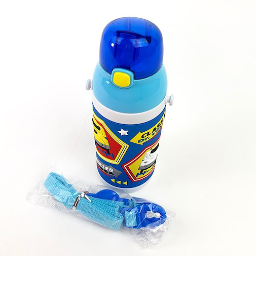 プラレール 3Dワンプッシュストローボトル プラレール 水筒 青 グッズ