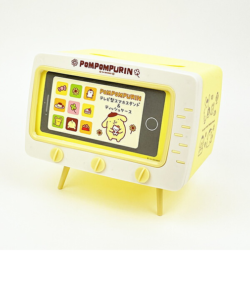 サンリオ ポムポムプリン テレビ型スマホスタンド＆ティッシュケース インテリア イエロー