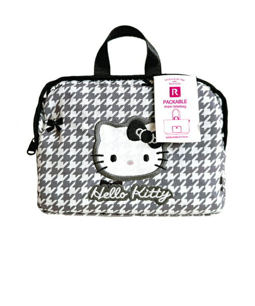 サンリオ ハローキティ パッカブル トートバッグ XLサイズ (Houndstooth) 折り畳み  Sanrio