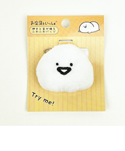 お文具といっしょ 押すと音が鳴るふわふわバッジ お文具さん ぬいぐるみ ホワイト