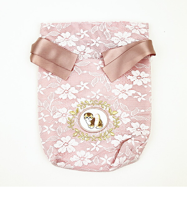 モフサンド mofusand おおきめ巾着 レース×刺繍 巾着袋 ピンク