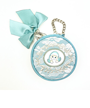 モフサンド mofusand レース×刺繍 アクセサリーポーチ ブルー