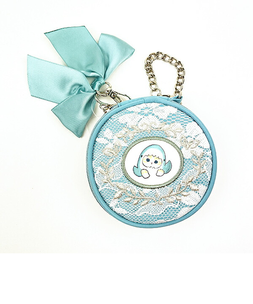 モフサンド mofusand レース×刺繍 アクセサリーポーチ ブルー