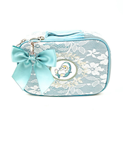 モフサンド mofusand 仕切りカスタムポーチ レース×刺繍 コスメポーチ ブルー