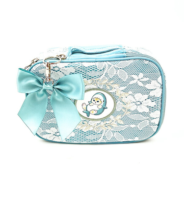 モフサンド mofusand 仕切りカスタムポーチ レース×刺繍 コスメポーチ ブルー