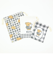 miffy ミッフィー 3P巾着 グレー ギンガムシリーズ ポーチ 小物入れ
