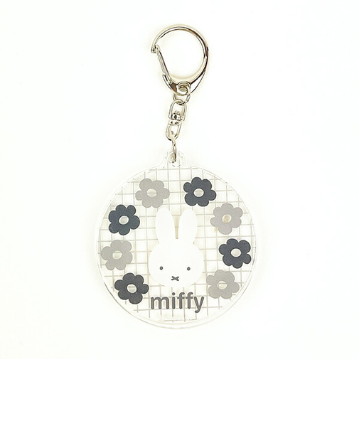 miffy ミッフィー スライド キーホルダー モノクロ柄 フラワーポップシリーズ