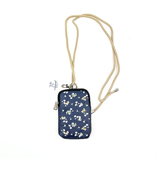 モフサンド mofusand フォンタブ&ショルダーポーチ フラワー スマホ ネイビー