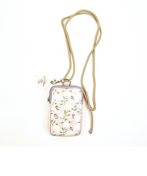 モフサンド mofusand フォンタブ&ショルダーポーチ フラワー スマホ ピンク