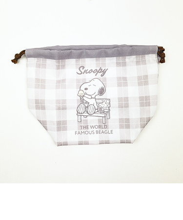 SNOOPY スヌーピー ランチ巾着 ブラウン アイスクリームファクトリーシリーズ ポーチ 小物入れ 化粧品入れ