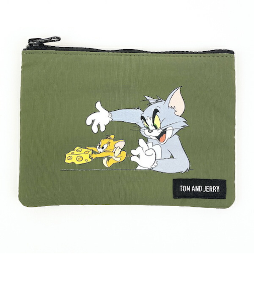 トムとジェリー CHEES DAY フラットポーチ (カーキ)