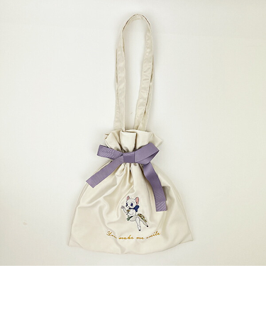 トムとジェリー トゥードルス ガールズサテン巾着リボントートバッグ (アイボリー) ガールズシリーズ