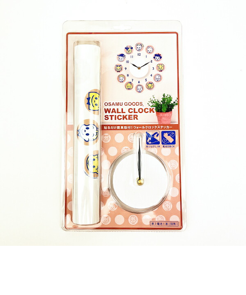オサムグッズ ウォールクロックステッカー ピンク 時計