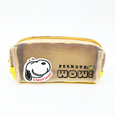 スヌーピー フェイス メッシュボックスポーチ 小物入れ ペンケース ベージュ SNOOPY