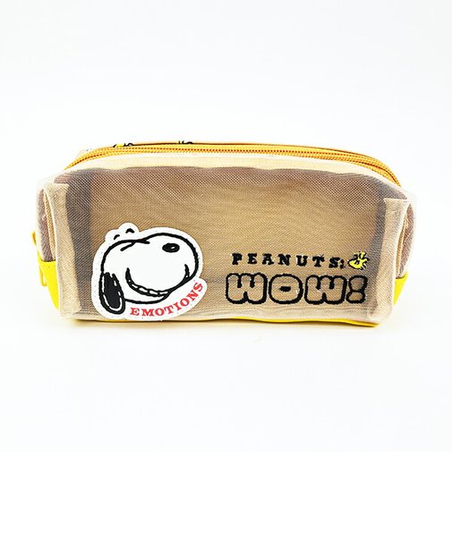 スヌーピー フェイス メッシュボックスポーチ 小物入れ ペンケース ベージュ SNOOPY