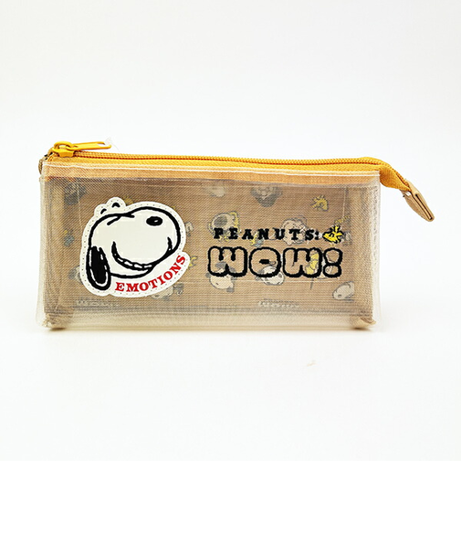 スヌーピー フェイス スリーポケットポーチ 小物入れ ベージュ SNOOPY
