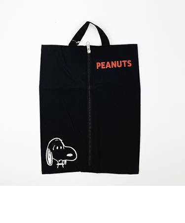 スヌーピー ワイドトラベルポーチ 収納ポーチ シューズ入れ ブラック PEANUTS SNOOPY