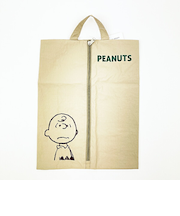 スヌーピー ワイドトラベルポーチ 収納ポーチ シューズ入れ ベージュ PEANUTS SNOOPY
