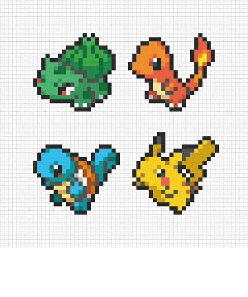 ポケットモンスター 集合(ピカチュウ＆初代御三家) アートパネル ピクセル インテリア ポケモン 日本製