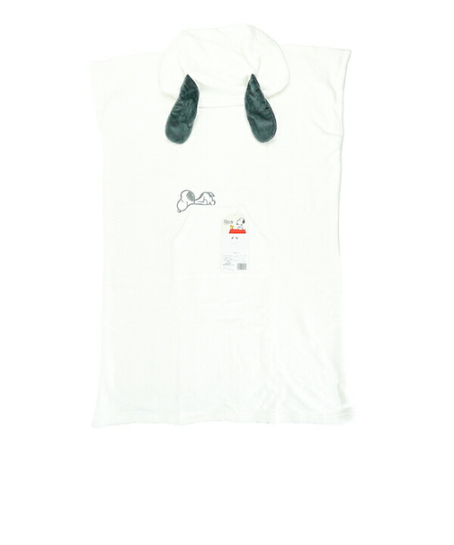 スヌーピー Happiness 耳付きポンチョ 着丈110cm フリーサイズ ホワイト アパレル SNOOPY 西川