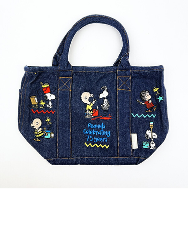 スヌーピー PEANUTS 75th デニム ミニトートバッグ ネイビー ROOTOTE（ルートート）コラボ SNOOPY
