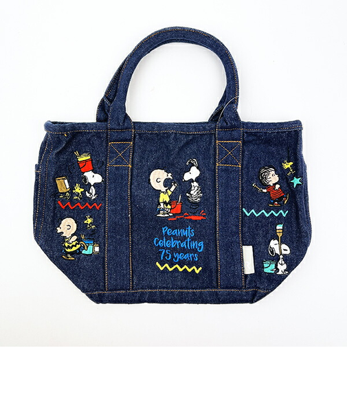 スヌーピー PEANUTS 75th デニム ミニトートバッグ ネイビー ROOTOTE（ルートート）コラボ SNOOPY