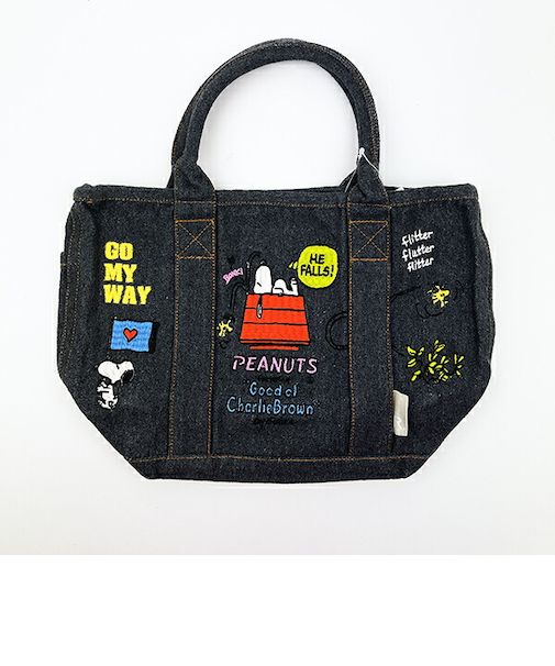 スヌーピー PEANUTS 75th デニム ミニトートバッグ ブラック ROOTOTE（ルートート）コラボ SNOOPY