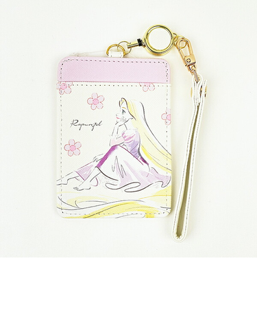 ディズニープリンセス ラプンツェル 水彩タッチ柄リール付きパスケース パープル 定期入れ Disney