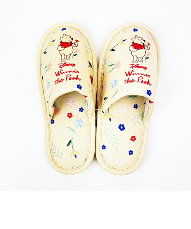 ディズニー くまのプーさん リーフフラワーガーデン スリッパ 約22cm～24cm対応 ルームシューズ ベージュ Disney