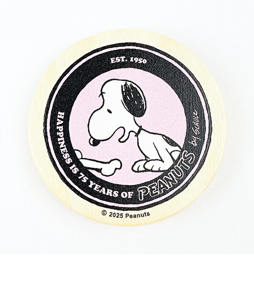スヌーピー 丸型木のマグネット ピンク PEANUTS 75th SNOOPY 日本製