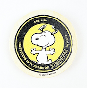 スヌーピー 丸型木のマグネット イエロー PEANUTS 75th SNOOPY 日本製