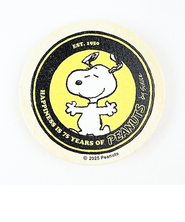 スヌーピー 丸型木のマグネット イエロー PEANUTS 75th SNOOPY 日本製