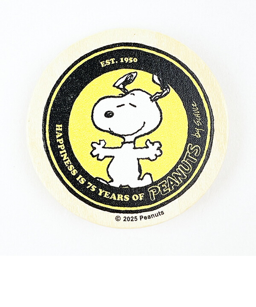スヌーピー 丸型木のマグネット イエロー PEANUTS 75th SNOOPY 日本製