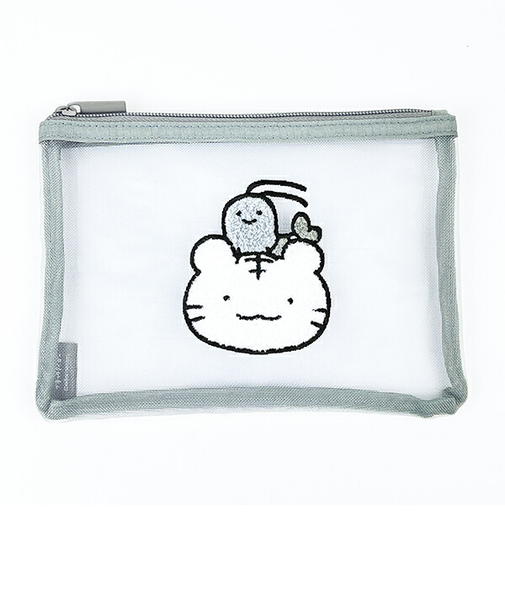 ホワイトタイガーとブラックタイガー サガラ刺繍メッシュポーチ ブラック